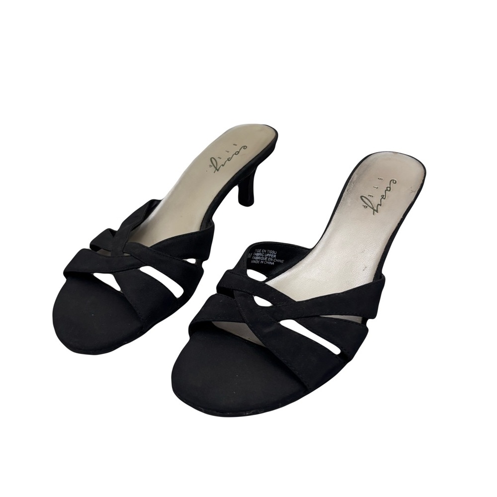 Elegant Black Women's Strappy Kitten Heel Sandal Size 7/8.5